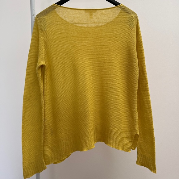 Eileen Fisher organic linen long sleeve sweater S yellow roll neck knit top - Picture 8 of 9